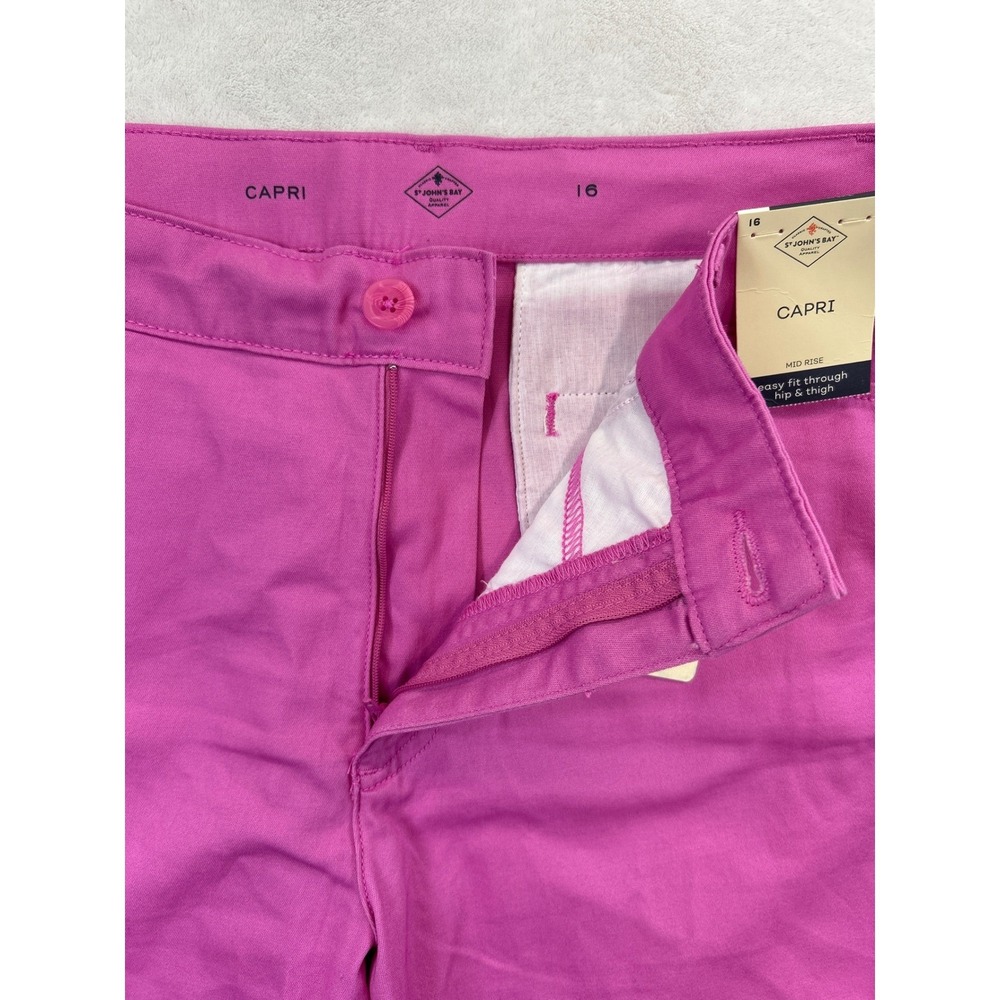St Johns Bay Capri Pants Womens 16 Pink Mid Rise Secretly Slender Stretch NWT - Picture 3 of 10